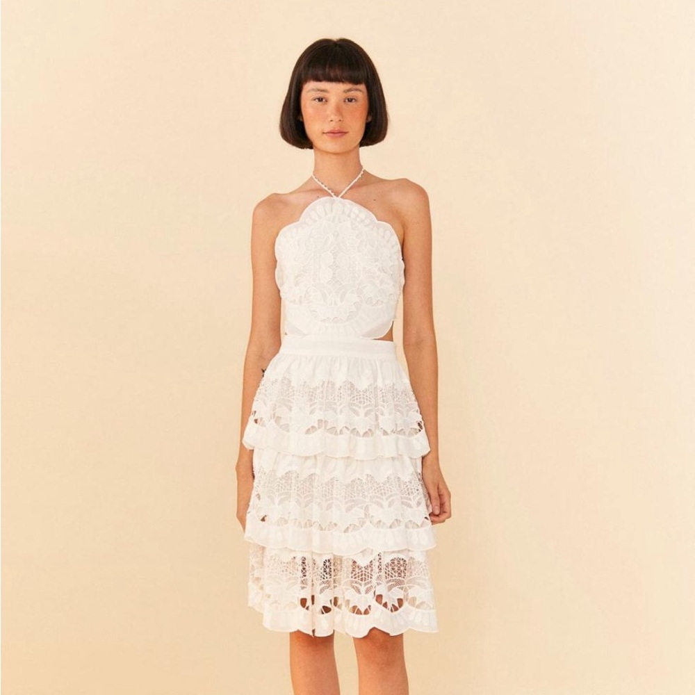 FARM Rio White Richelier Midi Dress